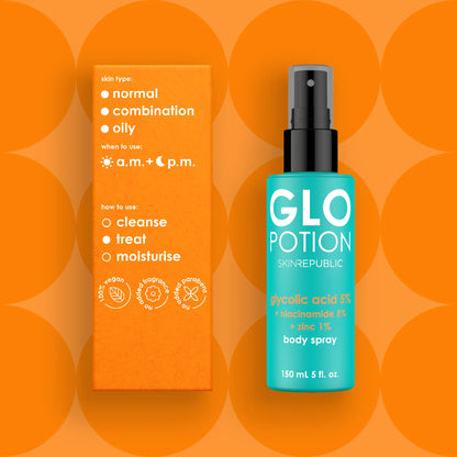 glycolic acid 5% + niacinamide 5% + zinc body spray