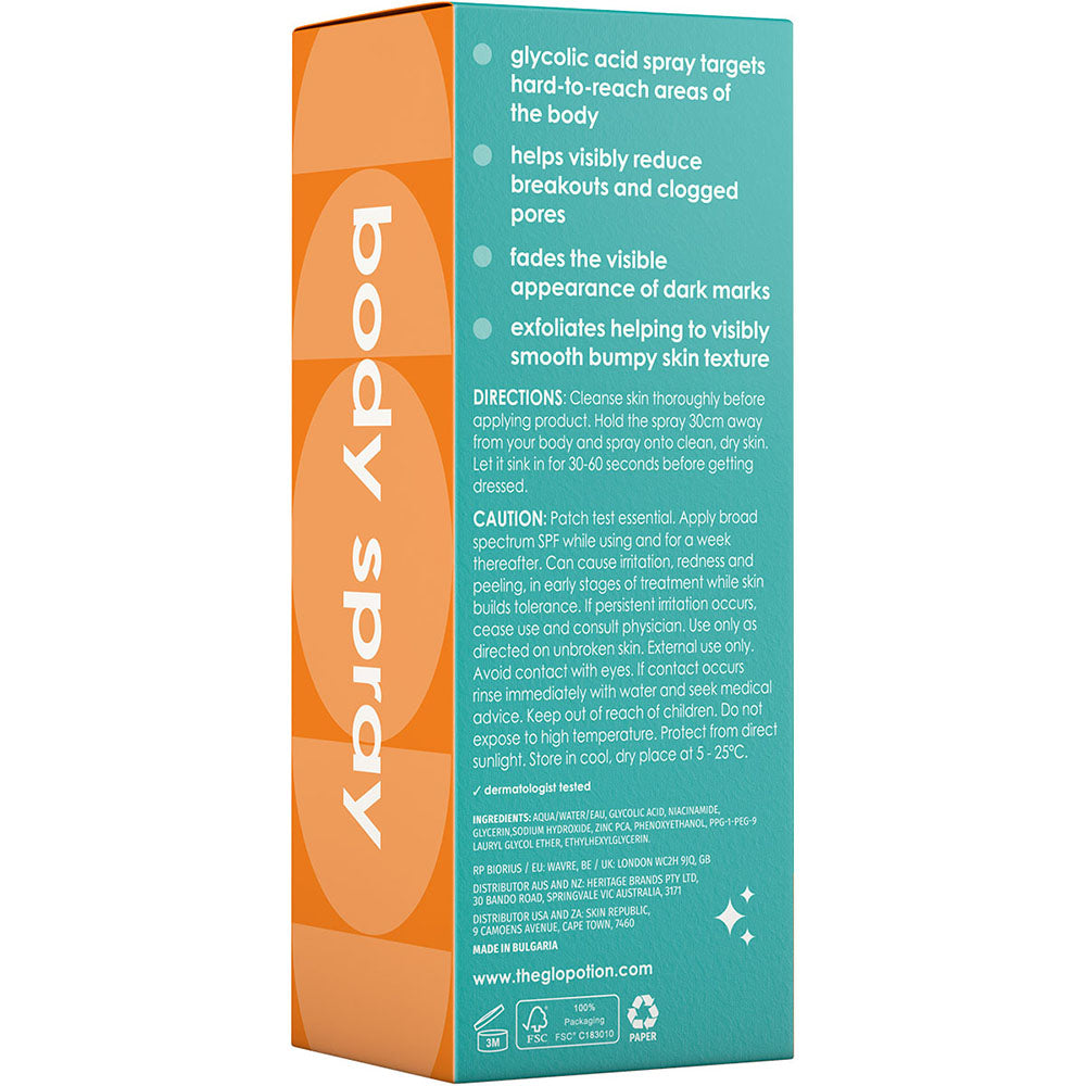 glycolic acid 5% + niacinamide 5% + zinc body spray