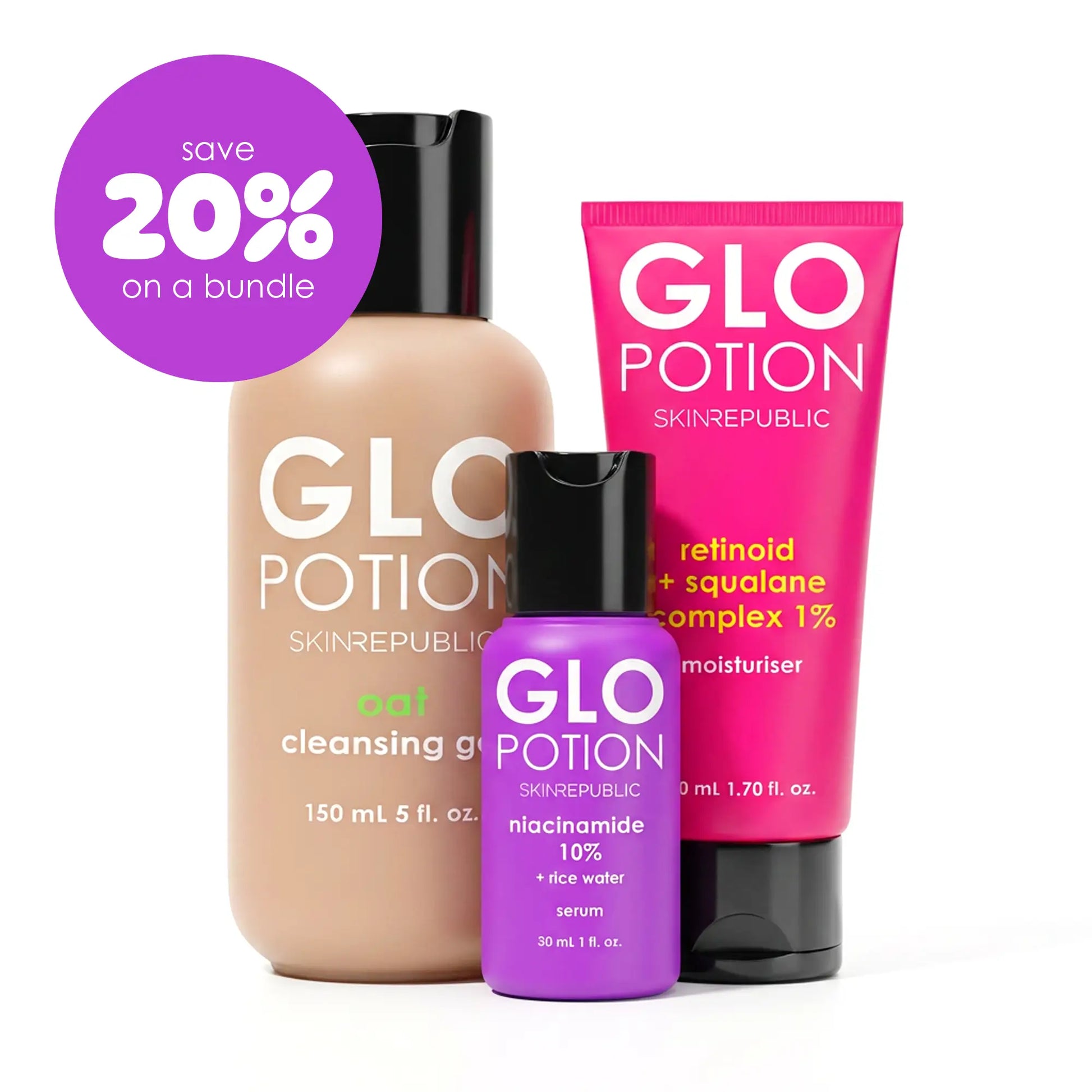 GloPotion Brighter Skin Essentials Bundle - 3-step brightening skin care set