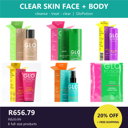GloPotion Clear skin face + body bundle - 6 full-size products, 20% off + free shipping