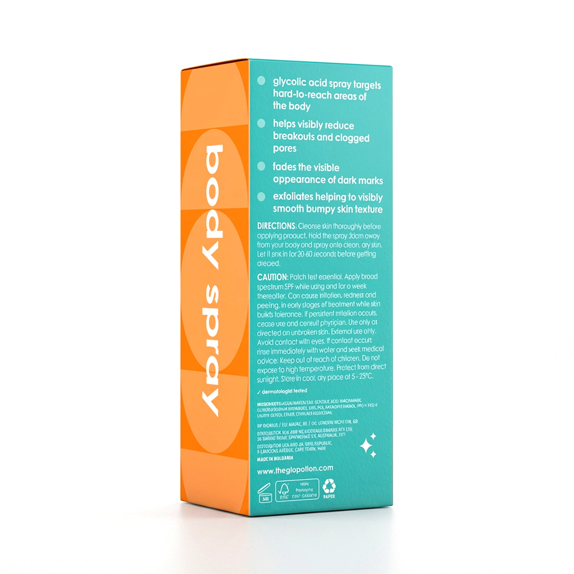 GloPotion Glycolic Acid Body Spray - ingredients and directions panel