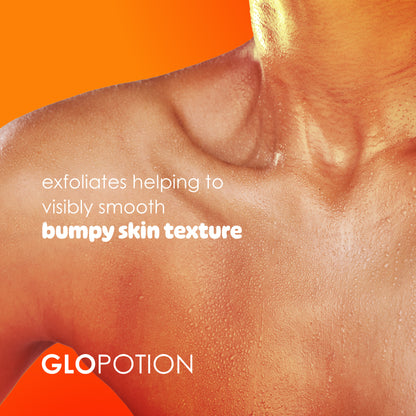 GloPotion Glycolic Acid Body Spray in use - fades dark marks and smooths skin
