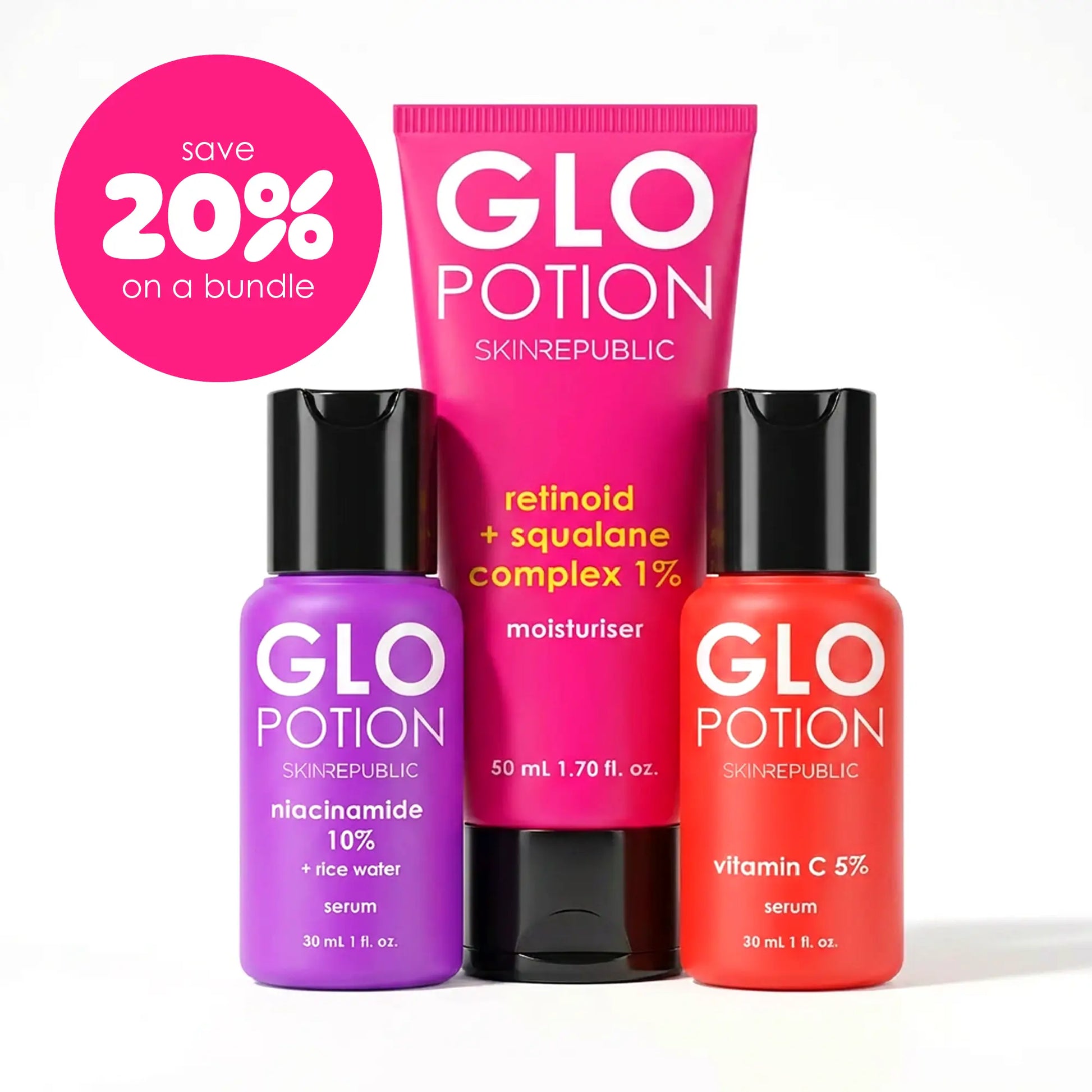 GloPotion Super Glow Bundle - vitamin C brightening skin care set